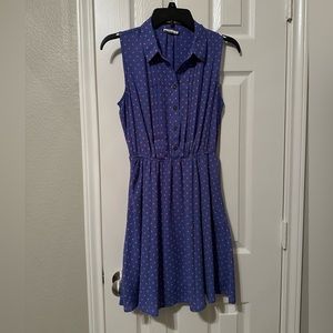 Blue with red polka dots collard dress